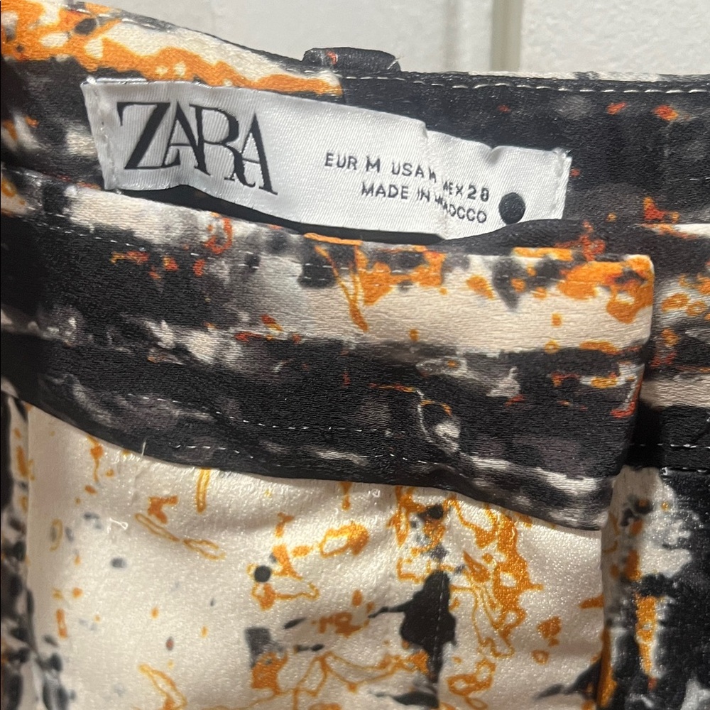 Zara Black, Beige & Orange Abstract Print Trousers - Picture 2 of 2
